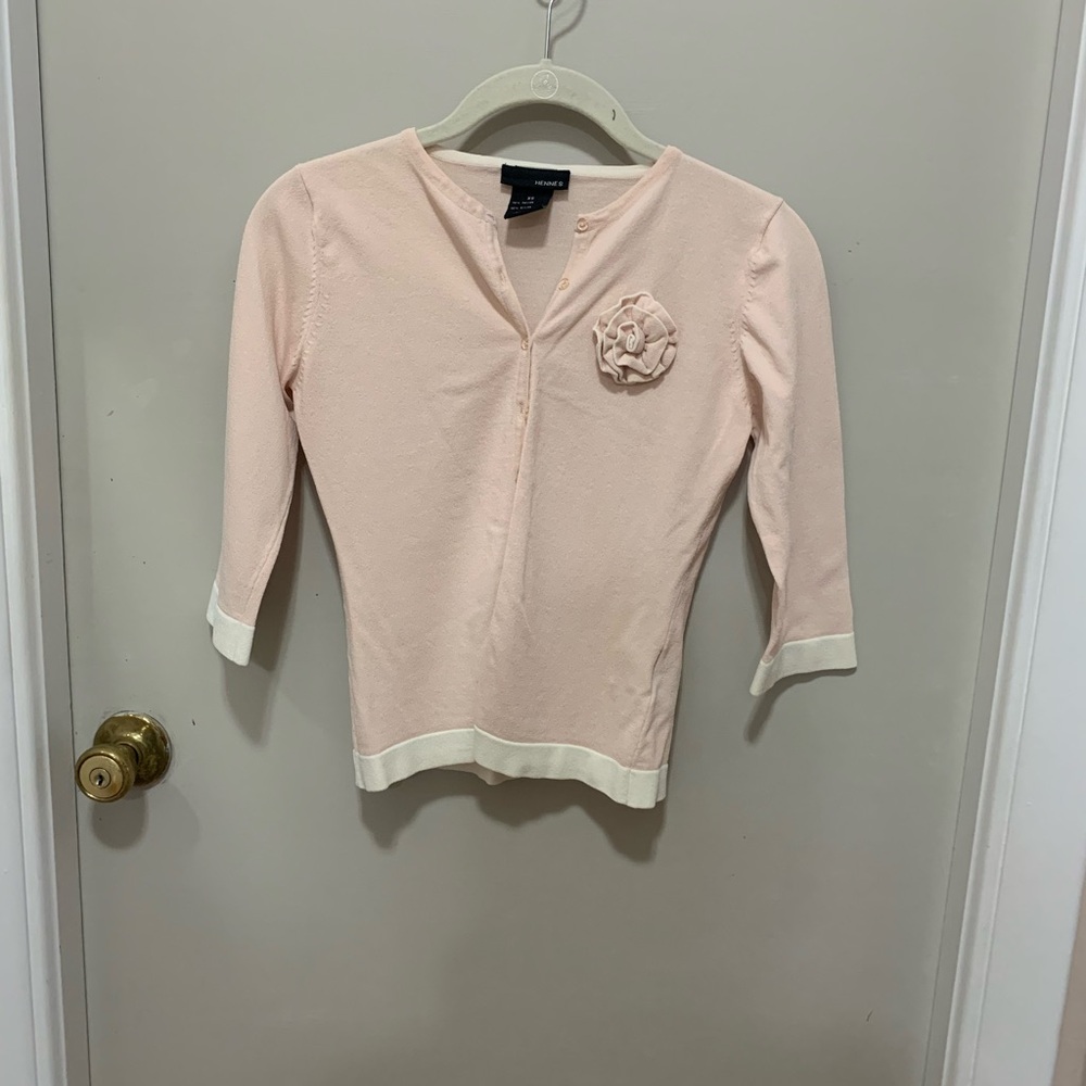 Vintage Hennes Pink Cardigan with Flower Accent